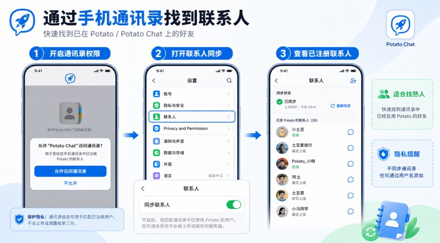 土豆软件开启通讯录权限并同步联系人